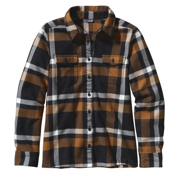 Patagonia Organic Cotton Orange & Black Plaid Flannel Button Up Shirt 8 Women - Picture 11 of 13